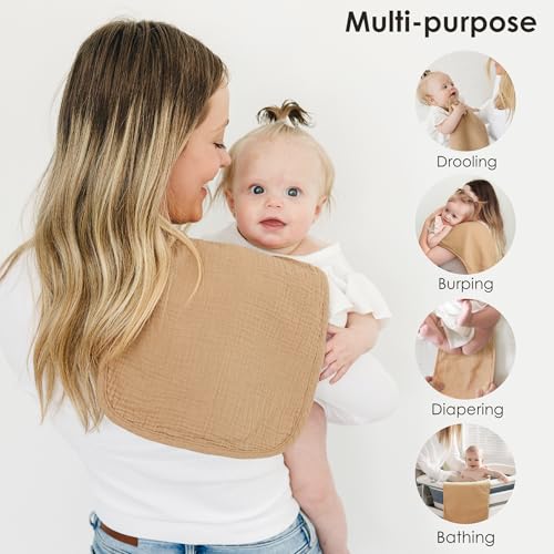 10-Pack Muslin Burp Cloths, 100% Cotton Baby Burping Cloths for Boys and Girls, Neutral Newborn Towels- Large Absorbent Diapers4