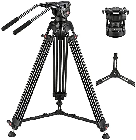 MagicLine 70.9 inch Heavy Duty Aluminum Video Camera Tripod with Fluid Head, 2 Pan Bar Handles,Extendable Mid-Level Spreader, Max Load 22 LB for Canon Nikon Sony DSLR Camcorder Cameras