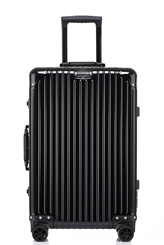 Image of PYB Autograph -Premium Full Aluminium Hard Trolley Bags for Travel, Zipless Cabin Suitcase with TSA Lock, Noiseless 360 Rotating 8 Spinner Wheels, Compression Pads and Divider (Black), Cabin 20 inch