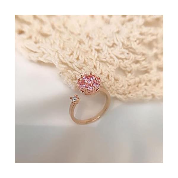 iLH Clearance Good Luck Rings,Women Rotating Open Spinner Anxiety Ring Flower Adjustable Zircon Rings Wedding Jewelry Gift - Image 6