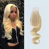 KAFEIER Blonde 2x6 Closure 10 Inch Hd Transparent 10a Middle Part 2x6 Lace Closure Body Wave 100% Unprocessed Brazilian Virgin Remy Hair Wet And Wavy Closure With Baby Hair