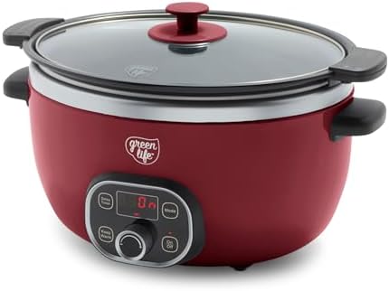 GreenLife 6QT Slow Cooker, Non-Toxic PFAS-Free Ceramic Nonstick Removable Interior Bowl, Programmable, Family Friendly, Keep Warm, Stovetop & Oven Safe, Dishwasher Safe Crock, Timer, Glass Lid, Red GreenLife 6QT Slow Cooker, Non-Toxic PFAS-Free Ceramic Nonstick Removable Interior Bowl, Programmable, Family Friendly, Keep Warm, Stovetop & Oven Safe, Dishwasher Safe Crock, Timer, Glass Lid, Red