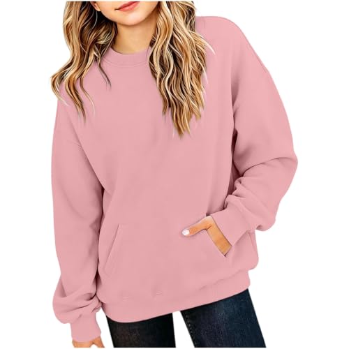 fartey Teen Girl Sweatshirt Long Sleeve Crewneck Pullover with Pocket Pink - image 3