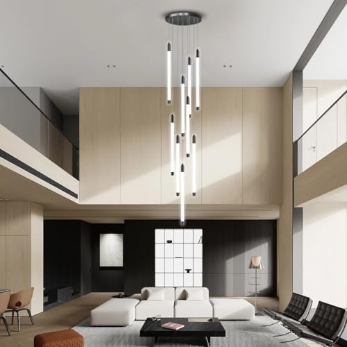 SYAXVOM Lampadario LED Moderno - Lampada a Sospensione lineare in Acrilico Regolabile in Altezza per Scale, Ideale per soffitti Alti, Perfetto per arredare Soggiorno, Sala da Pranzo e Bar.