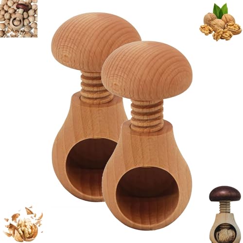 BBASILIYSD Wooden Mushroom Shaped Walnut Wood Clip,Nutcracker Screw Press,Portable Walnut Cracking Tool,Manual Walnut Crack Kitchen Tools,Mushroom Design Chestnut Peeler for Walnuts,Hazelnuts,Pecans