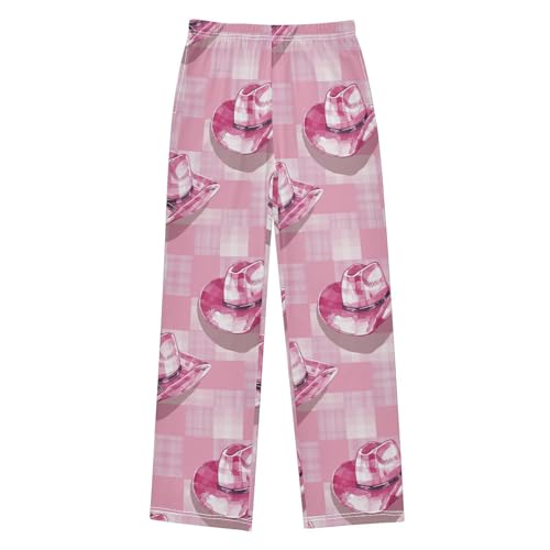 Pajama Bottoms, Cowgirl Hat on Plaid Sleeping Pant Lounge Wear Elastic Waist Long Pants Sleepwear Pjs