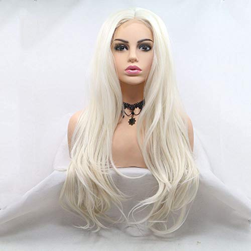 Perruque blanche blonde lace front ondulée 61 cm haute densité - 2