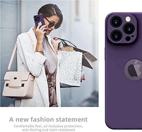 Image of VONZEE Shockproof Matte Flexible Back Cover for iPhone 14 Pro Max Case Liquid Silicon Square Pattern TPU Camera Protection Back Cover (6.7 Inch) - Deep Purple