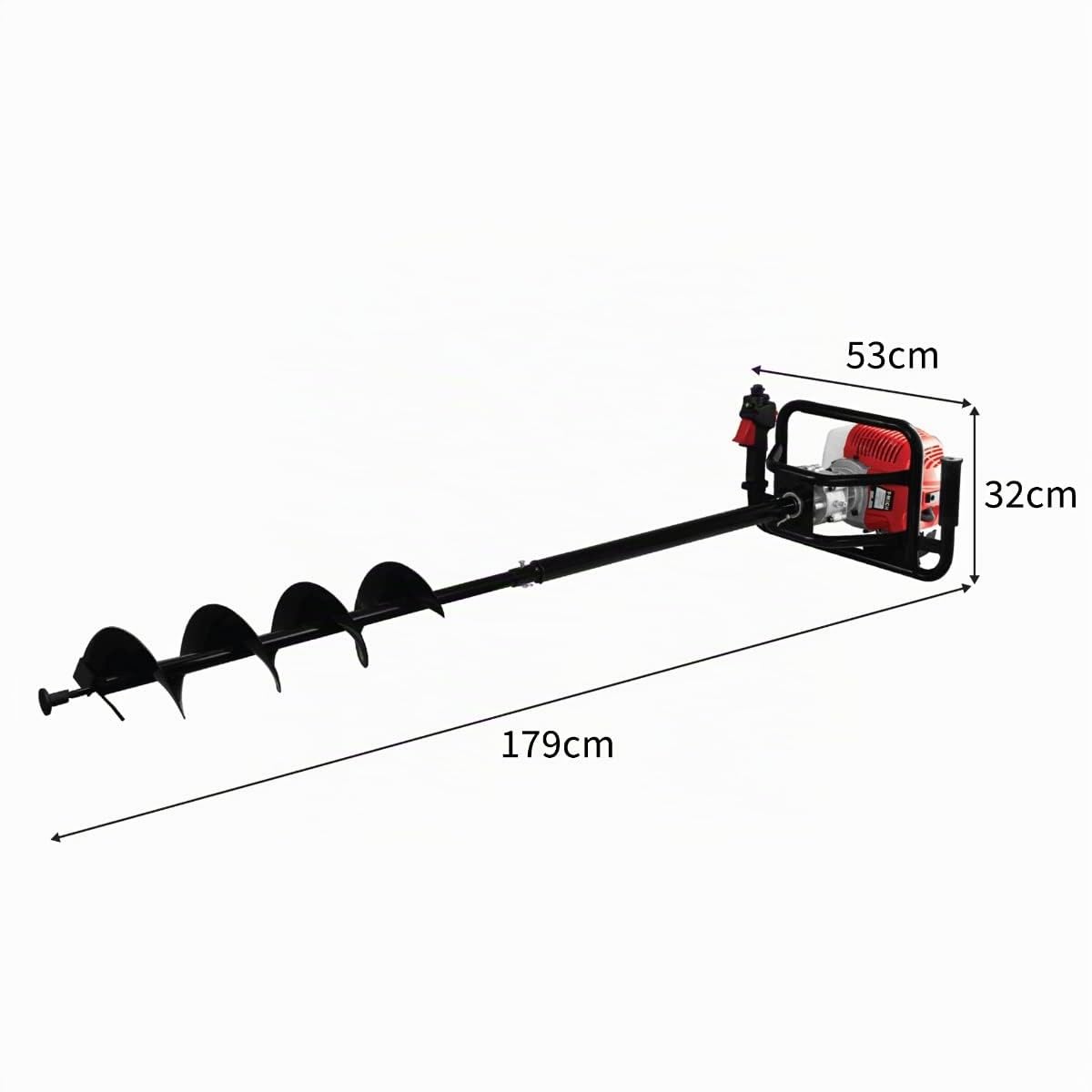 52cc Benzin Erdbohrer Erdlochbohrer 3PS Erdlochausheber Lochbohrer Pfahlbohrer Erdbohrgerät 10cm 15cm 20cm Aufsätze 80cm Verlängerungsstange 9000 U/Min 1.2L 1.6kW Sicherheitszubehör & Toolkit