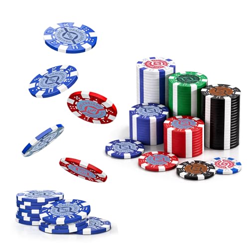 Image of WISHKEY Poker Chips Set Printed 200 Pieces Casino Style Double Injection Iron Core Chips 10, 20, 50, 100 & 500 Rupees Value Heavyweight 11.5g Poker Tokens for Casino & Home Games