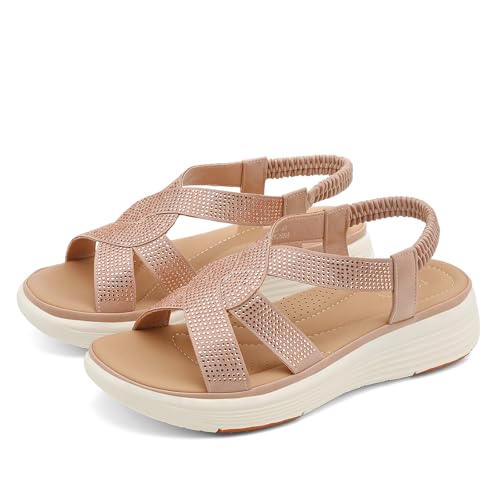 Image of UBFEN Womens Platform Sandals Comfortable Lightweight Walking Ankle Strap Casual Low Wedge Sandals