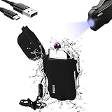 Rsbye 防災屋外 プラズマアークライターダブルアーク USB充電式 懐中電灯屋外調整可能な安全ロック保護 防水 防塵 防炎ポータブル 電子ライター 登山 キャンプ サイクリング 夜釣り 屋外フィットネスなど 誕生日フェスティバル屋外ギフト ロープ付き（ブラック）