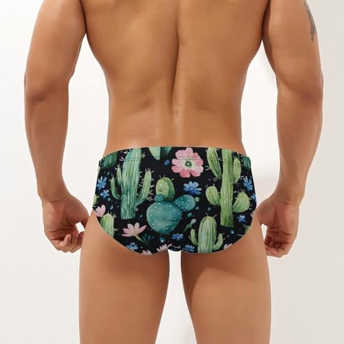 Cactus Green Flower Mens Swim Briefs Sexy Bikini Swimwear Bathing Suits Trunks2
