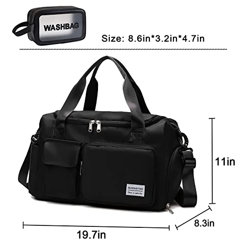 Black Gym Bag For Women, Waterproof Travel Duffle Carry On Weekender With Shoe Compartment & Wet Pocket, Tote Travel, Workout, Sport #TOP2