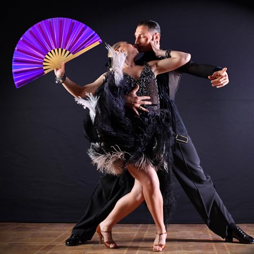 Image of Maitys Large Rave Fan Folding Handheld Fans 13'' Clap Fans for Line Dancing Clack Fan Holographic Festival Accessory for Martial Art Gift Performance, Includes 2 Pouch