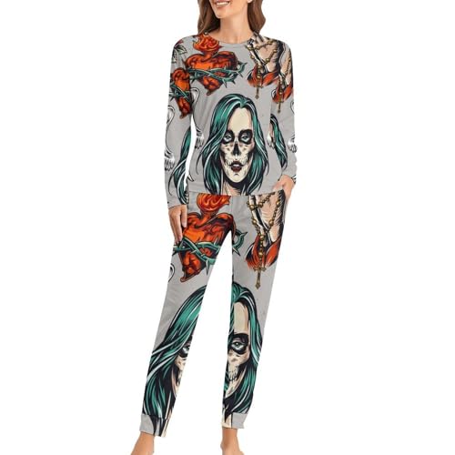 Ensemble de pyjama femme crâne de femme rose aux finitions soignées premium