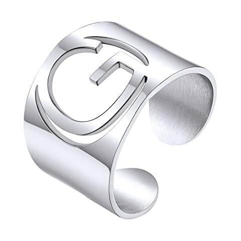 KeyStyle Women's G Initial Ring For Women, Stainless Steel Captial Letter Adjustable Trumb Rings For Hip Hop Dancer Cover