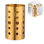 TUPMFG Stainless Steel Kitchen Utensil Holder Chopstick Cutlery Holder kitchen Cutlery Drainer Organiser Stand for Forks, Spoons, Knives, Kitchenware Storage - 10 x 17cm (Gold)