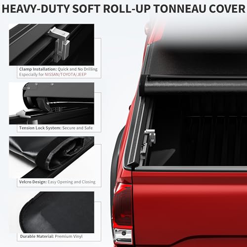 Image of oEdRo Soft Roll Up Truck Bed Tonneau Cover Compatible with 2016-2023 Toyota Tacoma (Excl. Trail), 5ft Bed with Track Rail System