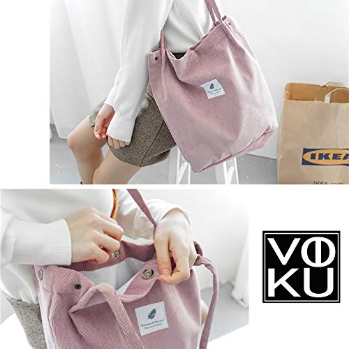 VOKUVIKU Umhängetasche Damen Groß Schule Shopper Beutel tasche Cord Tasche Gross Jutebeutel Bedruckt Stofftasche Baumwolltasche XXl Vintage Tragetasche Einkaufstasche, 001 Rosa