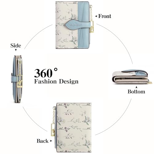 Image of GAEKEAO Small Wallets for Women RFID Blocking Bifold Floral Vegan Leather Wallet Card Holder with Zipper Pocket ID Window