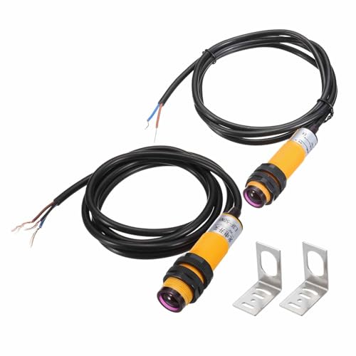 MECCANIXITY E3F-5DN1/5L Photoelectric Sensor, 2Pcs 200mA 10-30VDC V M18 Through Beam Photoelectric Switch Sensor 3 Lines Detection Distance 5M NPN NO with Mounting Bracket for Industrial