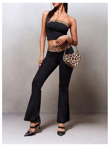 Image of QWINEE Women's Leopard Print Top Handle Y2K Heart Shape Tote Handbag Mini Clutch Purse
