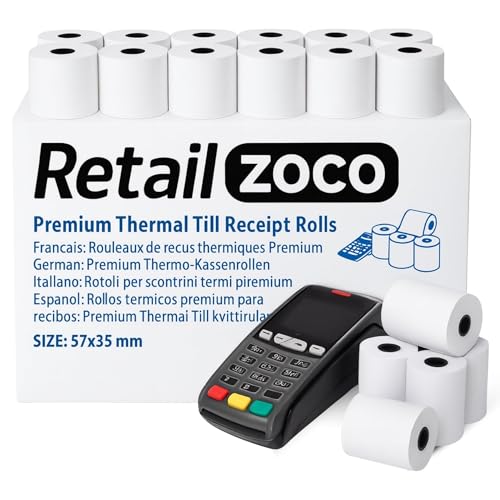 Rollos de papel térmico, Papel Impresora Térmica, Rollo de Recibo Térmico, Apto para PDQ, POS, EPOS, TPV Datafono, Tamaño 57x35 mm, Pack de 10 rollos