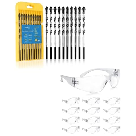 amoolo Masonry Drill Bit Set 5pcs & Clear Safety Glasses Bulk of 24 Cover