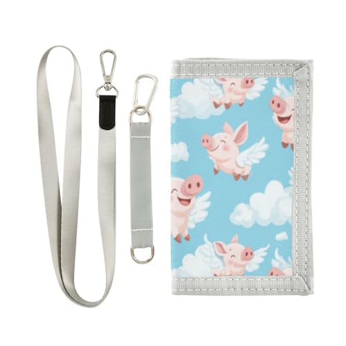 Wusikd Cute Flying Pig Kids Wallet for Boys Girls Toddler Trifold Wallet Novelty Wallet for Teens Women Men