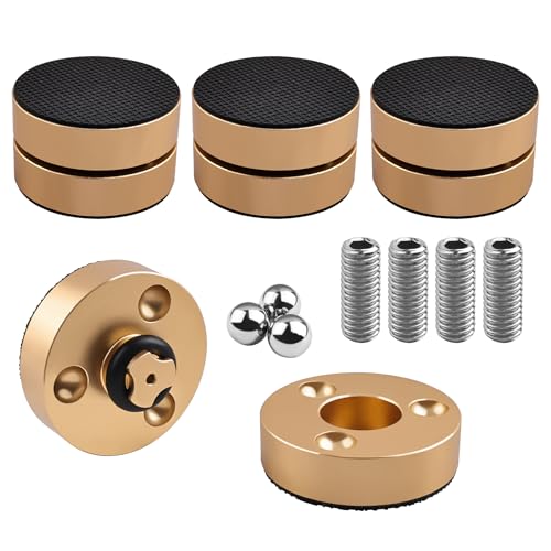 YYTCG 3-Point Isolation Feet for Speakers & Turntables Brass and Aluminum Anti-Vibration Spikes for Audiophiles Enhanced Sound Quality (Gold)