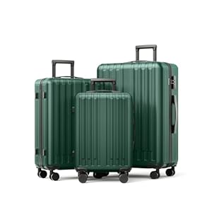 3 Piece Luggage Set, Hardside Lightweight Suitcase Sets with Spinner Wheels (20″/24″/28″,Green)