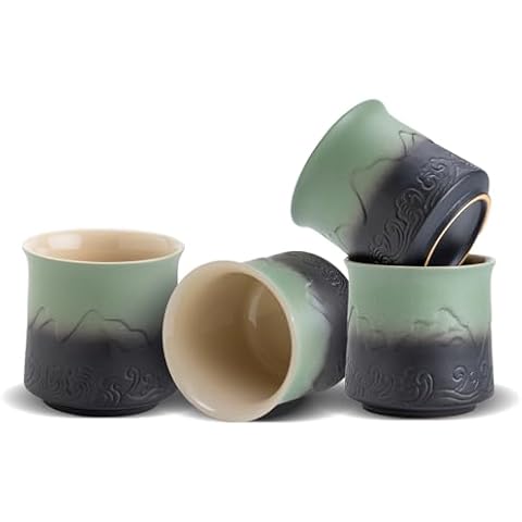 ZENS Japanese Tea Cups Set of 4 with Gradient Design Cover