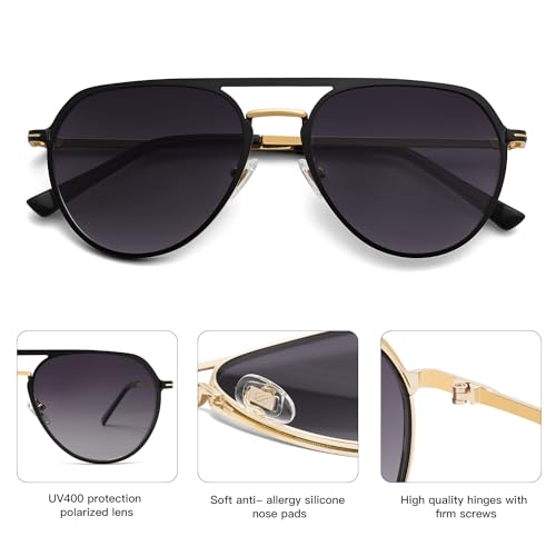SOJOS Trendy Aviator Polarized Sunglasses for Women Men Retro Shades Classic Metal Sun Glasses SJ1204A4