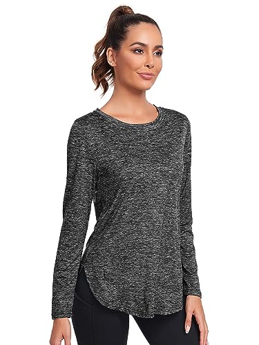 Absttith Women's Long Sleeve Workout Shirts Running Yoga Tops Athletic Sport Tee Side Split3