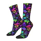 BIOOSTUB Bright Psychedelic Magic Glowing Mushrooms 60s Hippie Hallucination Hippie Boho Socks For Women Men Soft Breathable Novelty Crew Socks Athletic Socks Funny Crazy Dress Socks