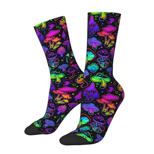 BIOOSTUB Bright Psychedelic Magic Glowing Mushrooms 60s Hippie Hallucination Hippie Boho Socks For Women Men Soft Breathable Novelty Crew Socks Athletic Socks Funny Crazy Dress Socks
