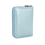 Aiyo Fashion Genuine Leather Credit Card Holder Wallet RFID Blocking Secure Card Case ID Case Organizer Zipper Wallet (A-Light blue)