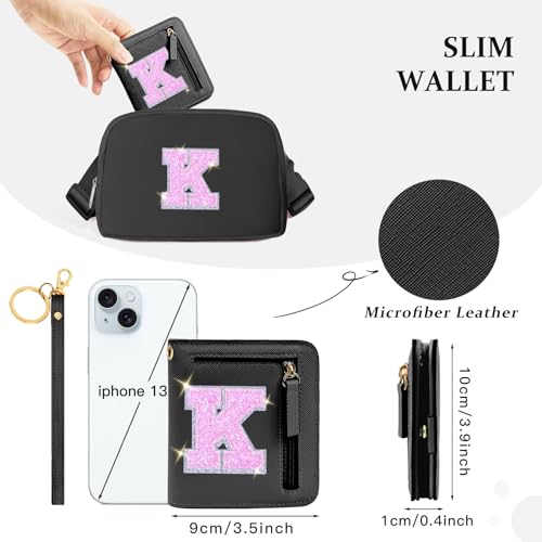 Image of COSHAYSOO Initial Wallet RFID Small Bifold Slim Letter Wallet for Women Teenager Girls Travel Daily Necessities Credit Cards Money Cash Coin Organizer, Black, Compact, K