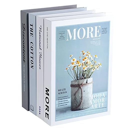 Outgeek Decorative Books Set of 4: Modern Hardcover Fake Book Decoration for Coffee Table Bookshelf Display - Fashion Faux Books Stack Plant Pattern Design for Rustic Home Farmhouse Office