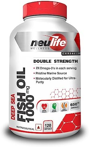 Neulife Double Strength Omega 3 FISH OIL capsules (360-EPA 240-DHA) (Pack Of 120 softgels)