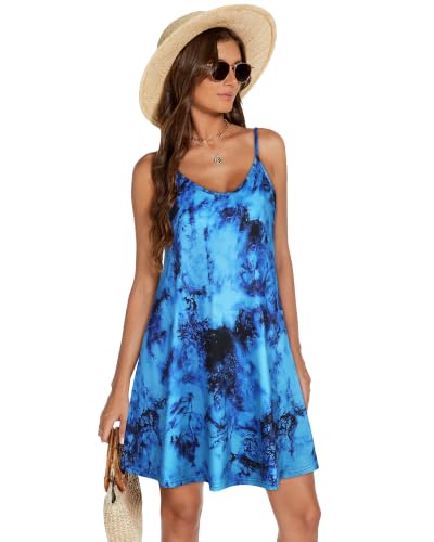 Image of Womens Summer Dresses Spaghetti Strap V Neck Sleeveless Beach Sundress
