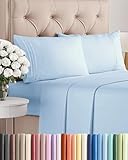 Queen Size Sheet Set - 4 Piece - Hotel Luxury Bed Sheets - Extra Soft - Deep Pockets - Easy Fit - Breathable & Cooling - Wrinkle Free - Comfy – Light Blue Bed Sheets – Queens Baby Blue– 4 PC