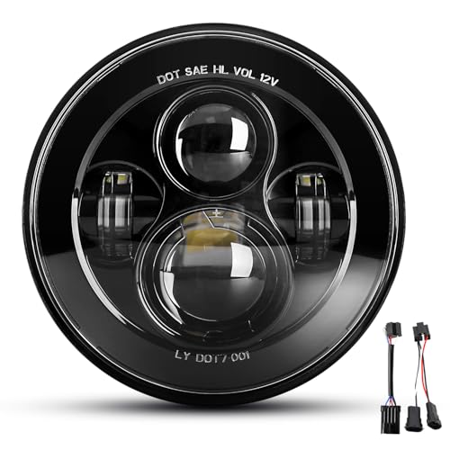 Dot Approved 7Inch Black LED Headlight Compatible with Motorcycle Tour FLD Softail Heritage Street Glide Road King Electra Glide Yamaha V-Star Road Star Wrangler