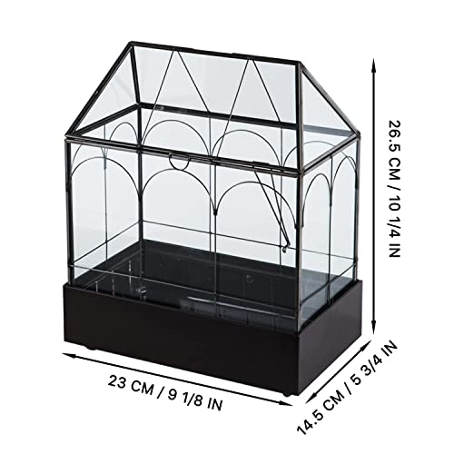 Vellon Large House Shape Glass Plant Terrarium For Foliage Succulent Bonsai Air Plant, Indoor Greenhouse, Planter Box, Black - 9.1 X 5.75 X 10.8” #TOP6