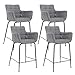 Wahson Tabouret de Bar Velour Lot de 4 Chaise Bar Haute en Tissu Tabourets de comptoir avec Repose-Pieds, Tabourets Hauts pour Bar/Cuisine (Gris)