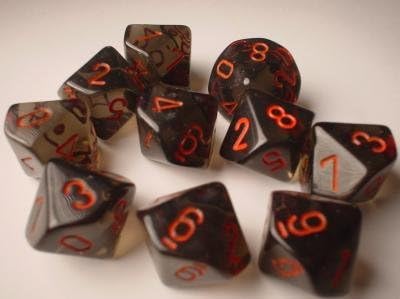 Chessex Dice Sets: Smoke with Red Translucent - Ten Sided Die d10 Set (10)