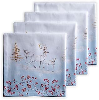 Maison d' Hermine Fairytale Forest 100% Cotton Kitchen Cloth Napkins Soft & Comfortable Set of 4 for Family Dinners Dining Cocktail Parties Wedding use Thanksgiving/Christmas (45cm x 45cm)