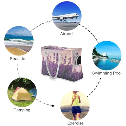 A Group Of Lavender (2) Beach Bag & Travel Tote Bag Large Sandproof with Zipper Closure, Wet Pouch for Swim Gym Travel, Lightweight Foldable Outdoor Bag4