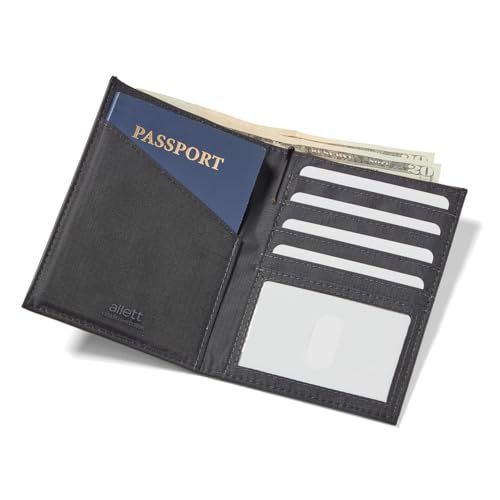 Allett Passport Wallet, Black | Leather, Thin Bifold, Minimalistic, Front Pocket, RFID Blocking | Holds 2-10 Cards & Passport | For Men & Women2